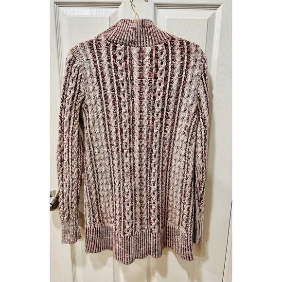 Soft Surroundings Tunic 1/4 Zip Sweater Cableknit Sm Cottagecore Pink/Red/Cream - Picture 6 of 9